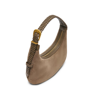 Zamora Suede Crescent Shoulder Bag in Dark Taupe – Women's Suede Bag by Dolce Vita