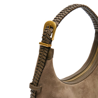 Zamora Suede Crescent Shoulder Bag in Dark Taupe – Women's Suede Bag by Dolce Vita