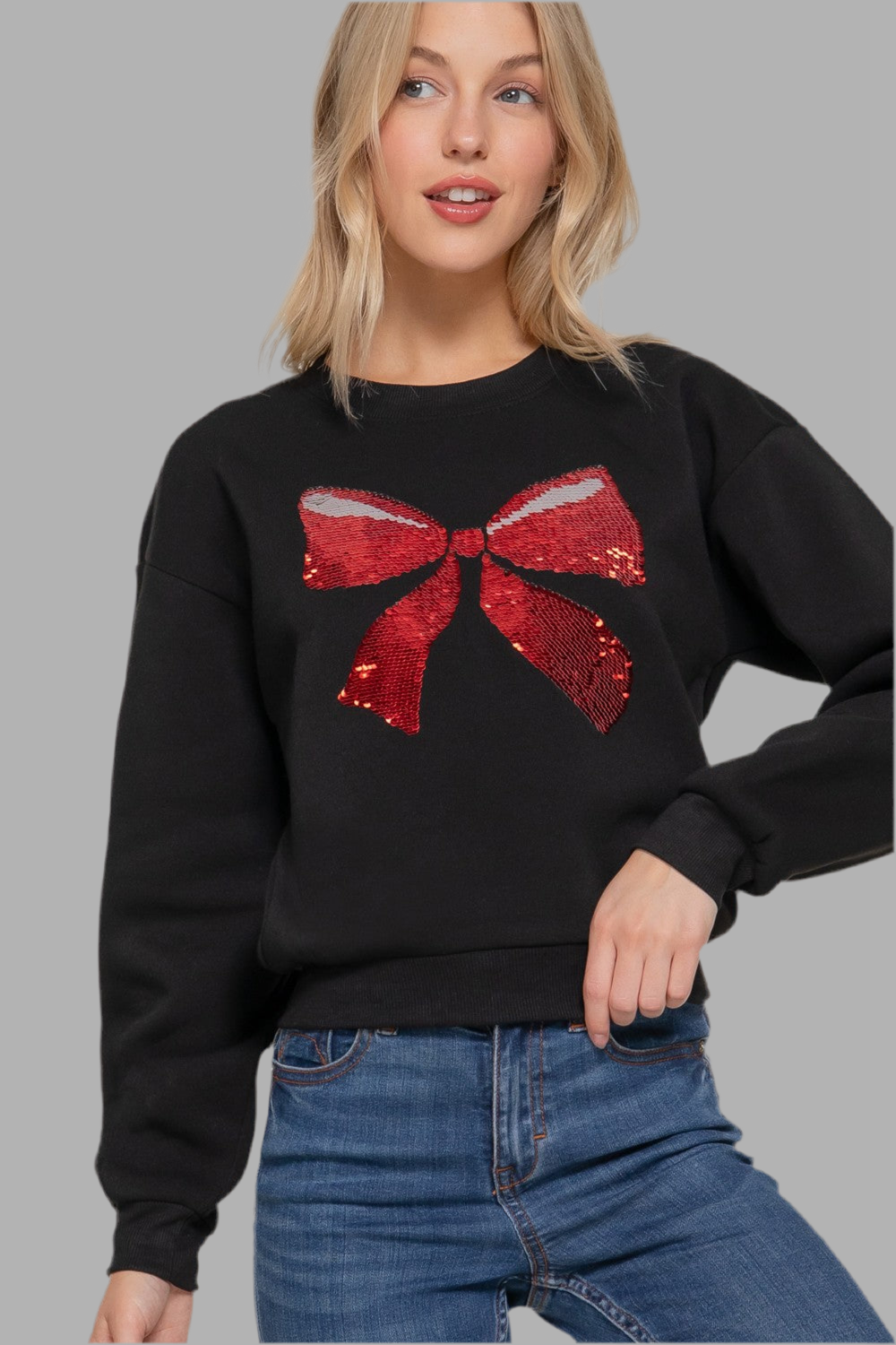 Oversized Sequin Bow Sweatshirt