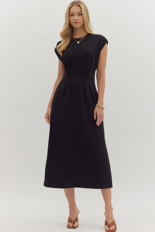 Solid Cap Sleeve Dress in Black