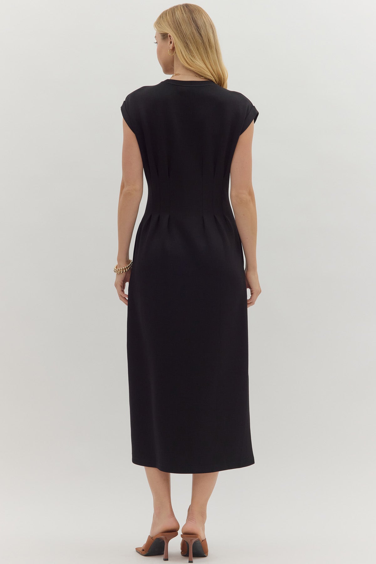 Solid Cap Sleeve Dress in Black
