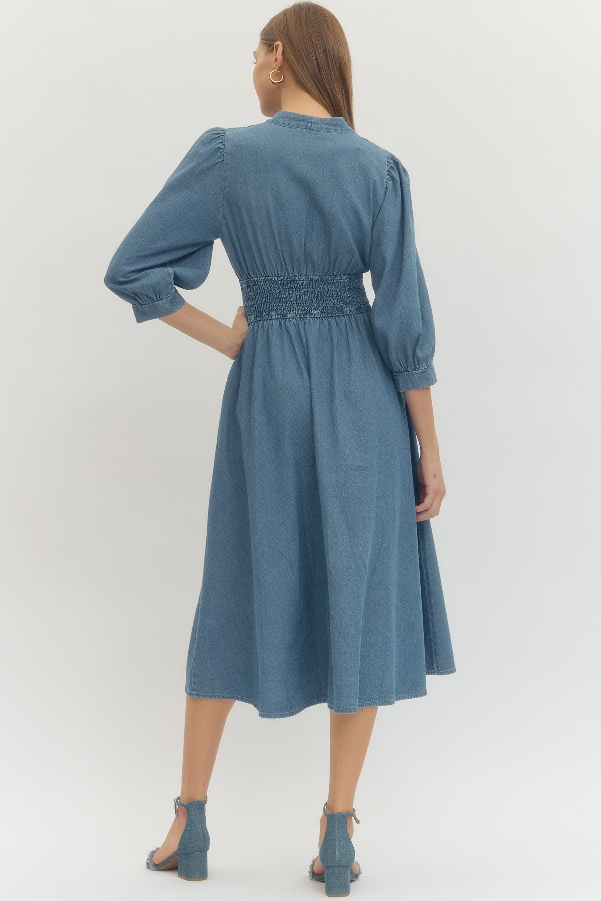 Soft Denim Smock Waist Dress