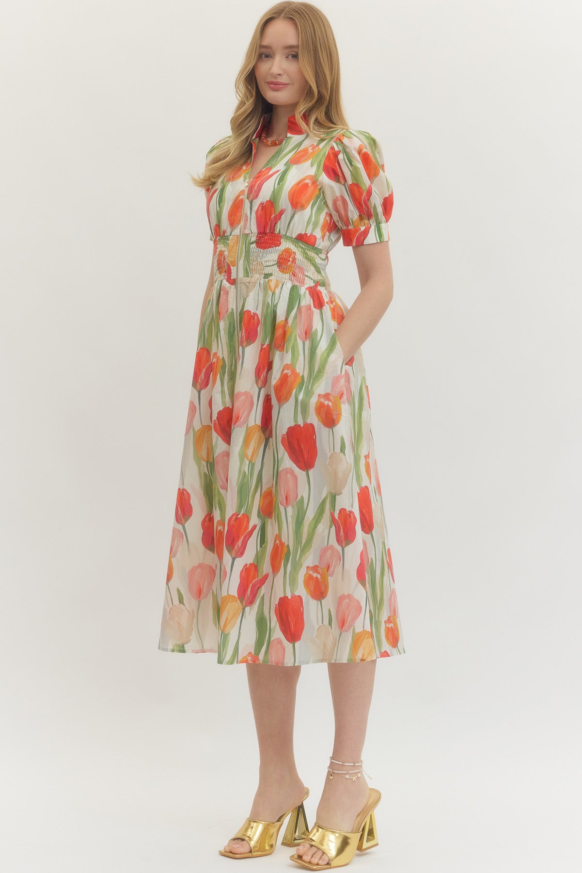 Tulip Smock Waist Midi Dress
