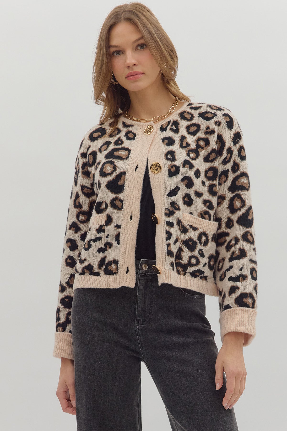 Leopard Cardigan with Gold Buttons