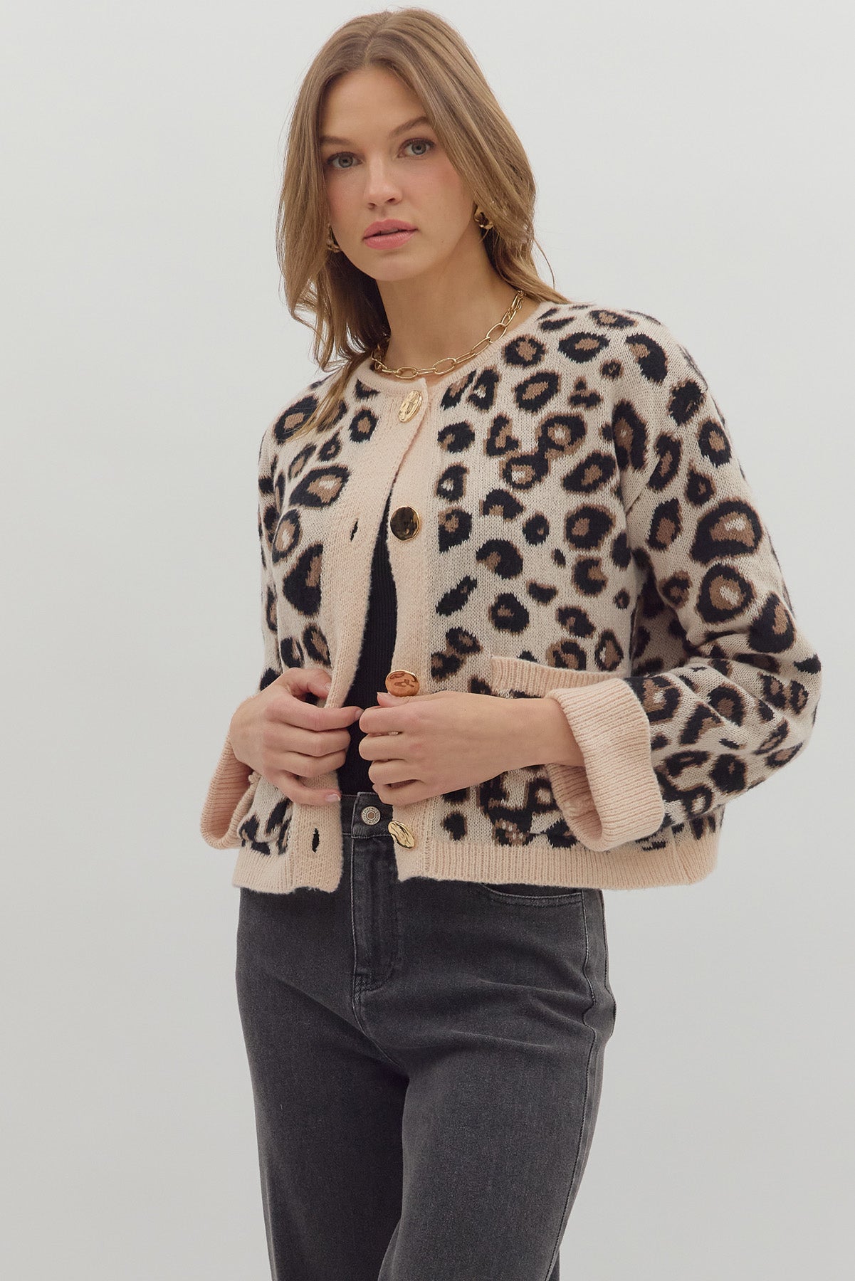 Leopard Cardigan with Gold Buttons