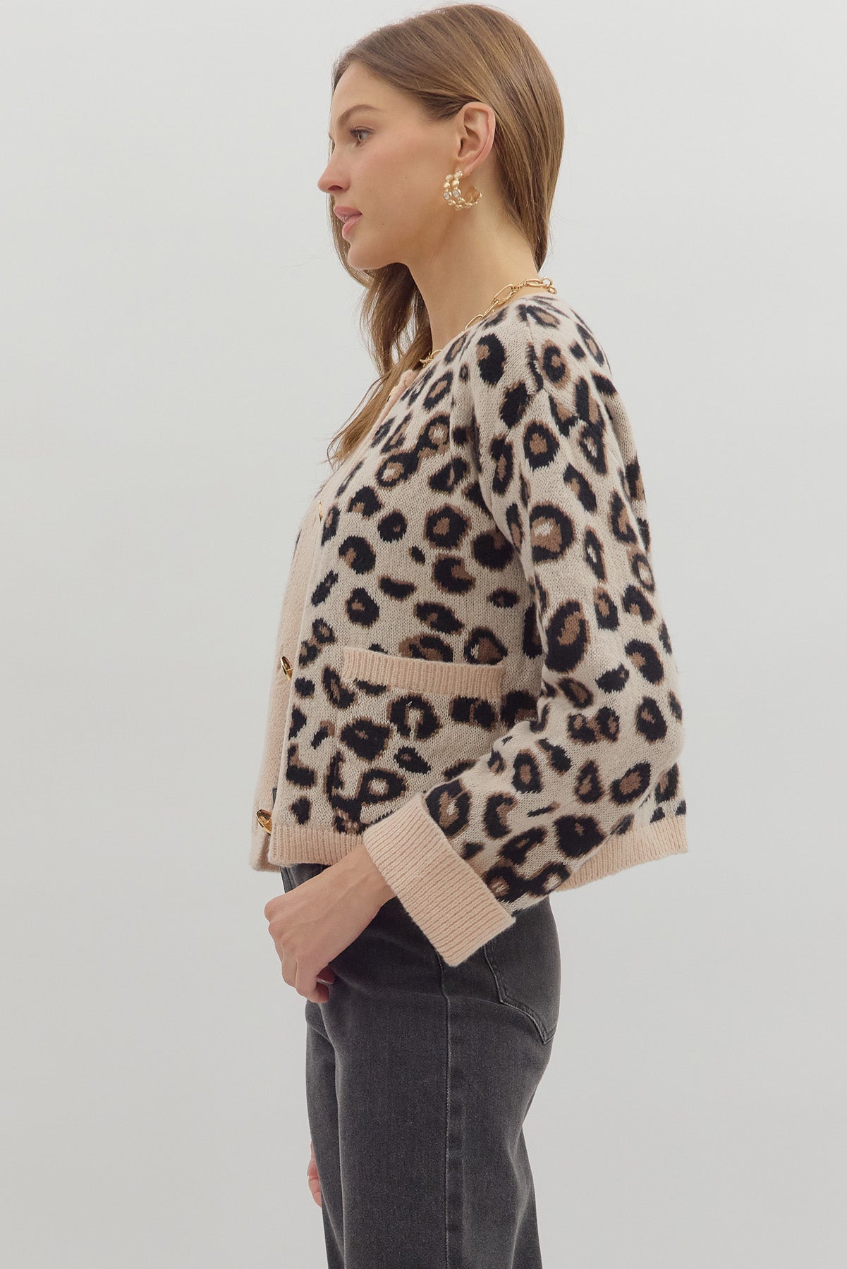 Leopard Cardigan with Gold Buttons