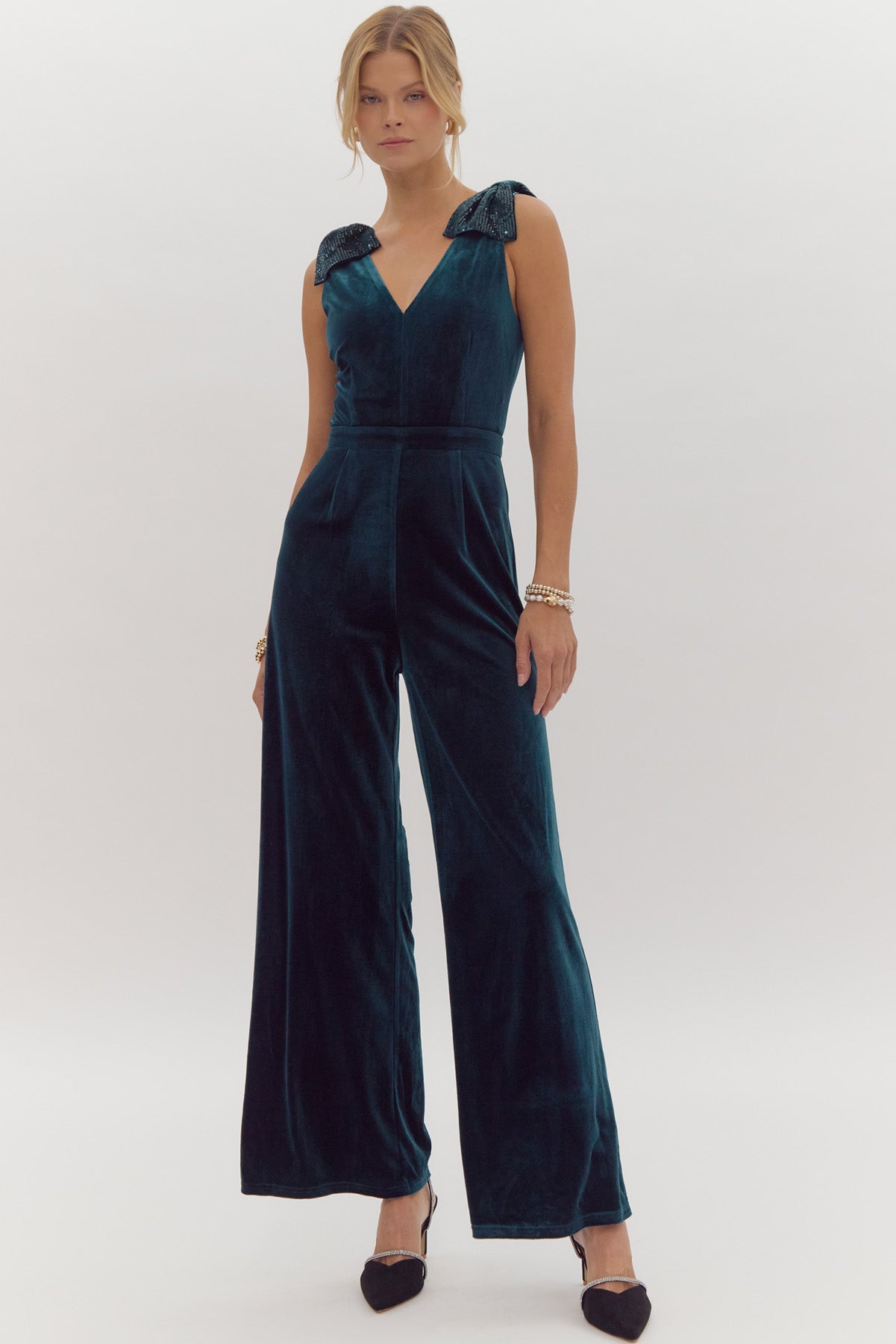 Gorgeous Velvet Jumpsuit in Hunter Green