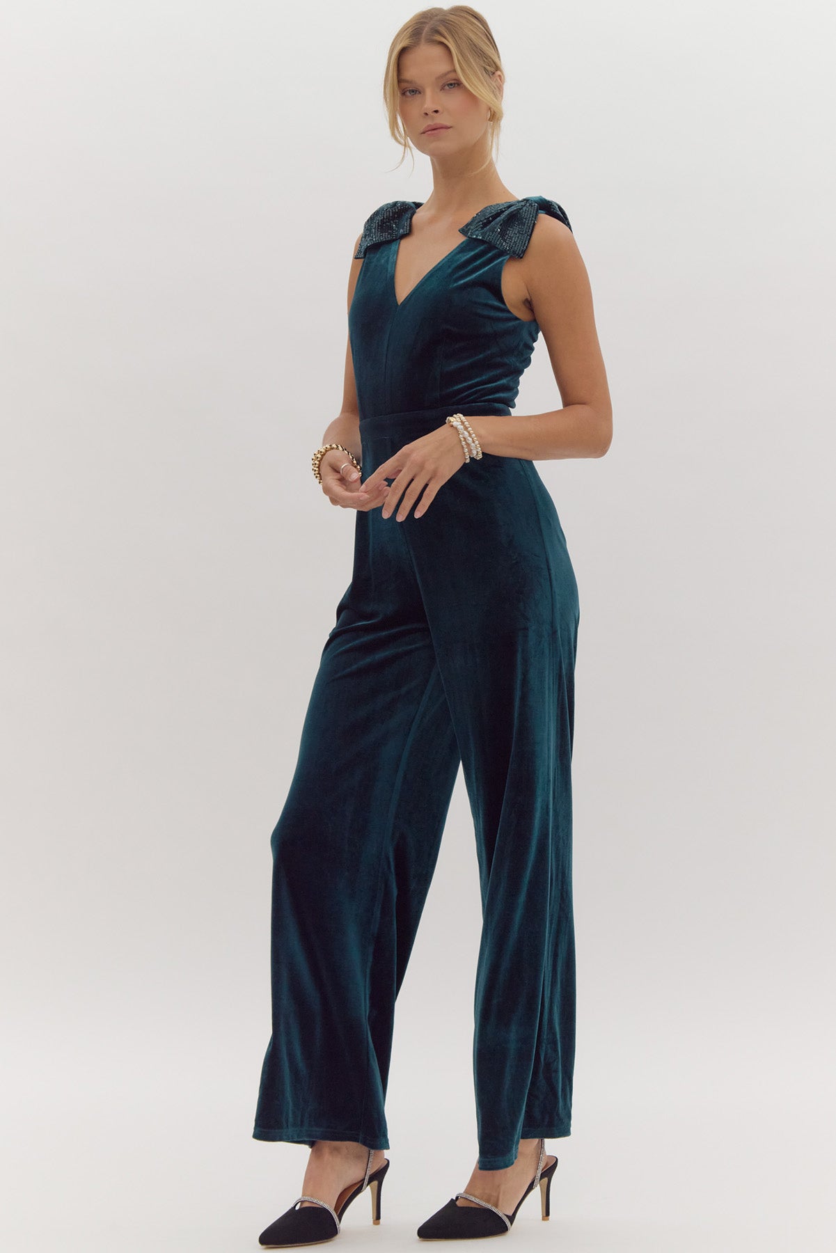 Gorgeous Velvet Jumpsuit in Hunter Green