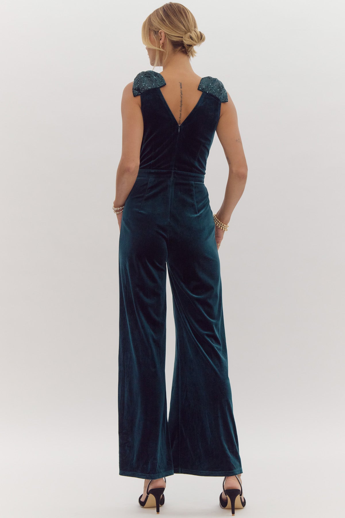 Gorgeous Velvet Jumpsuit in Hunter Green