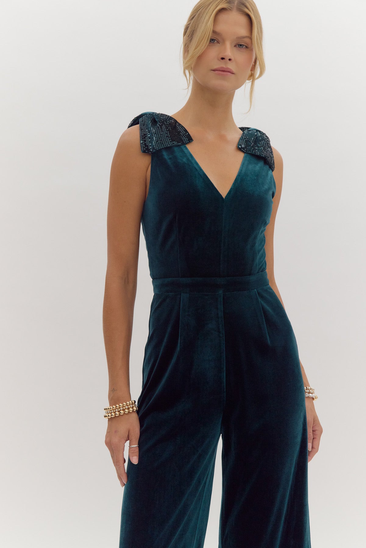 Gorgeous Velvet Jumpsuit in Hunter Green