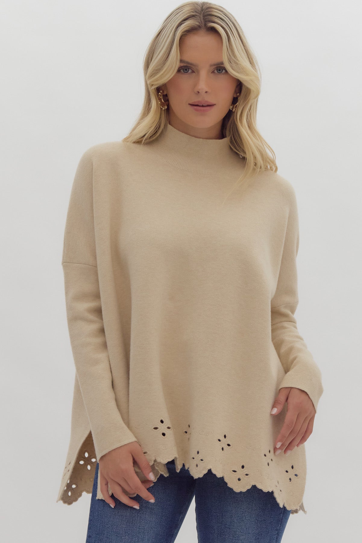 Laser Cut Mock Neck Sweater – ALLUV PLACE