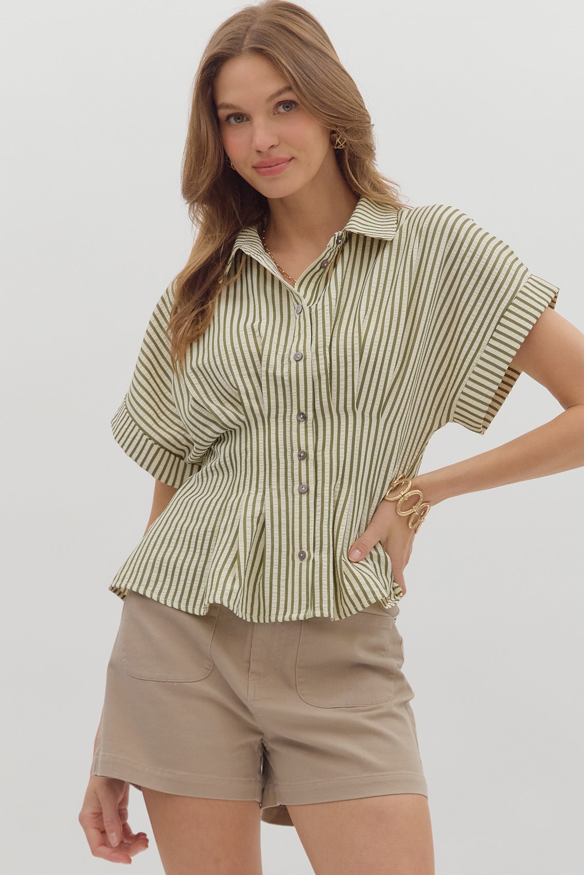 The Lilian Stripe Pleated Top