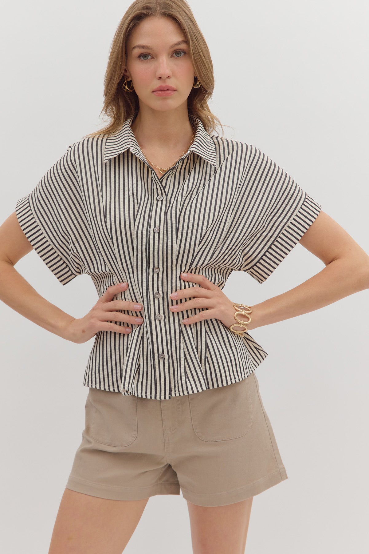 The Lilian Stripe Pleated Top
