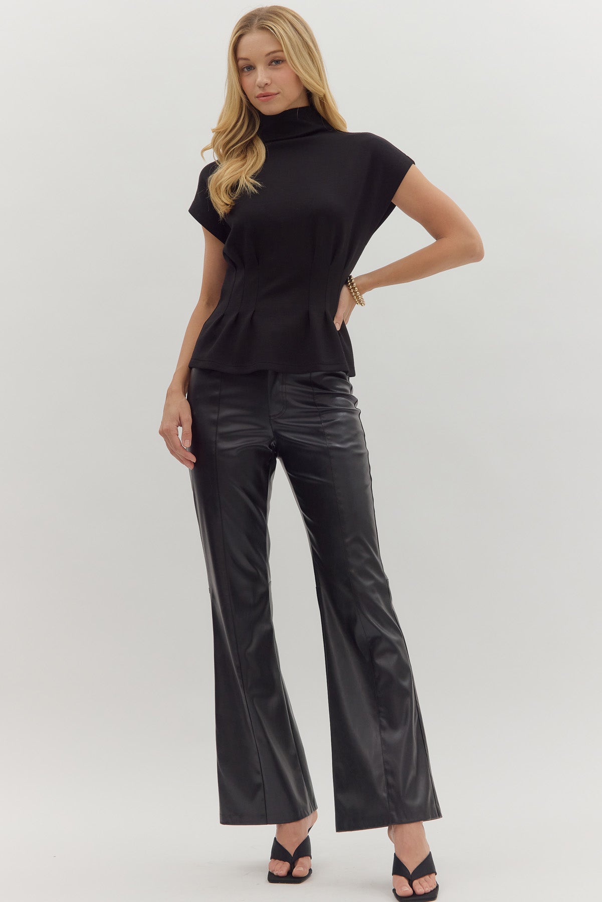 Pleated Waist Turtleneck Top