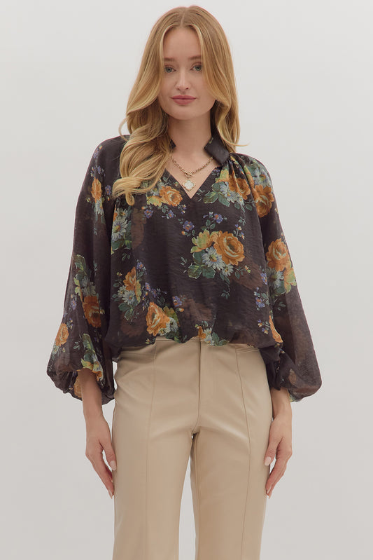 Floral Balloon Sleeve Top
