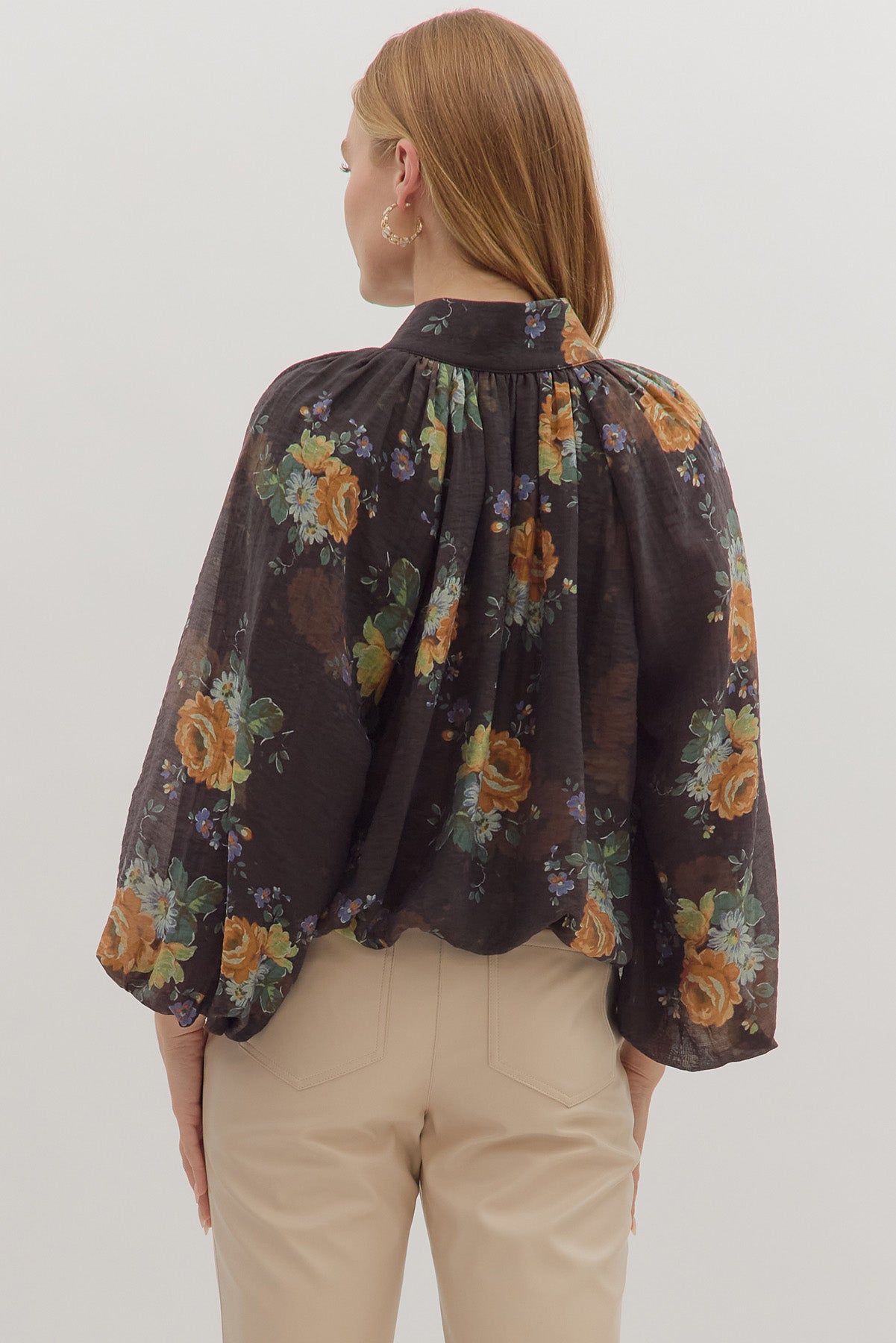 Floral Balloon Sleeve Top