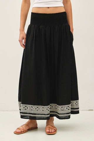 Black Embroidered Hem Maxi Skirt