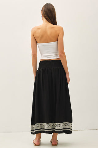 Black Embroidered Hem Maxi Skirt