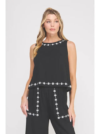 Embroidered Soft Linen Sleeveless Tank Top
