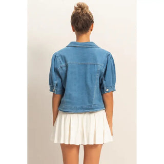 Enzyme Washed Denim Jacket in Light Denim