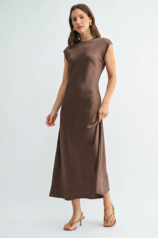 Textured Satin Dress in Chocolate