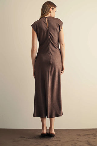 Textured Satin Dress in Chocolate