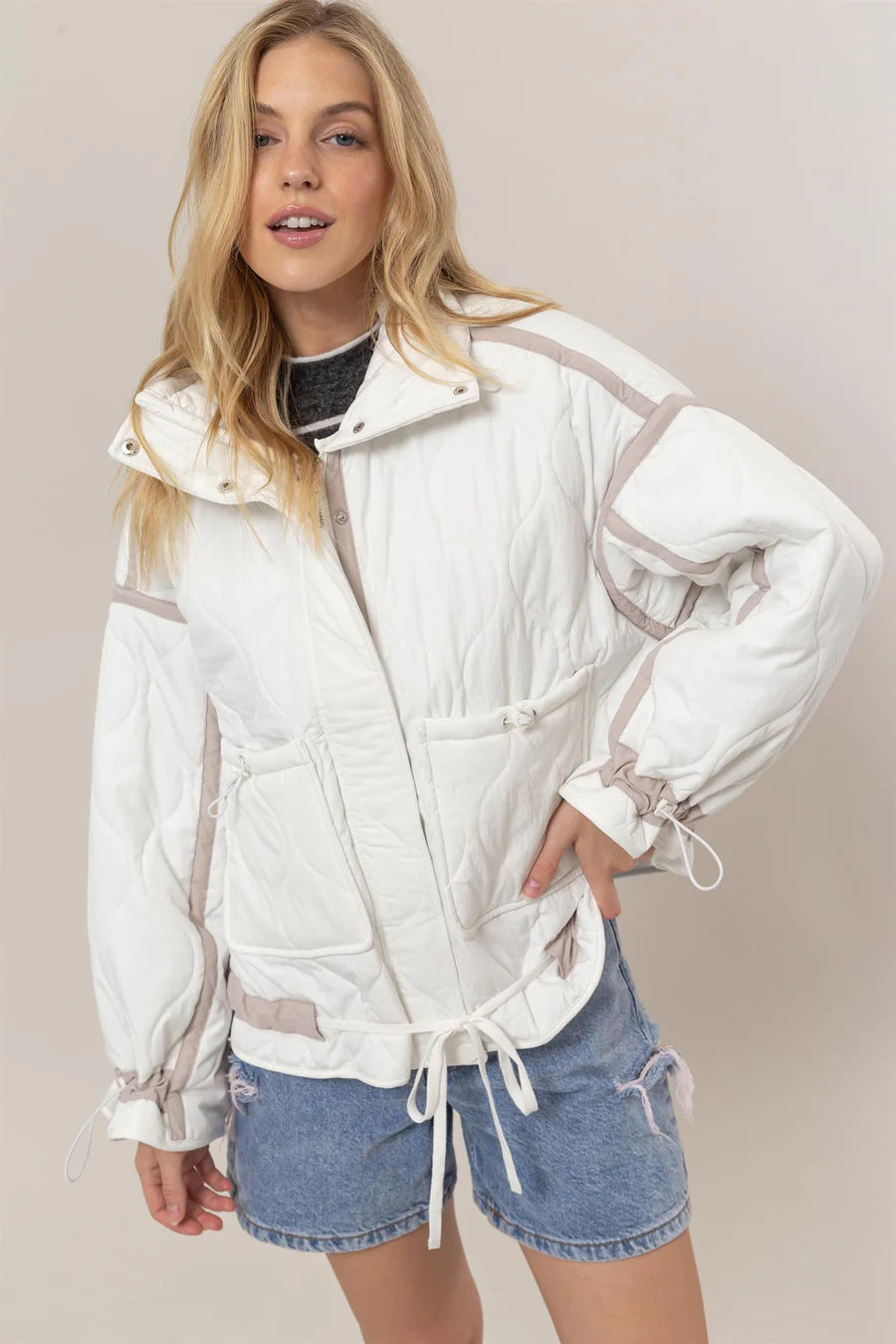 Quilted Toggle Puffer in Ivory