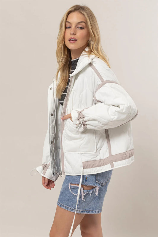 Quilted Toggle Puffer in Ivory