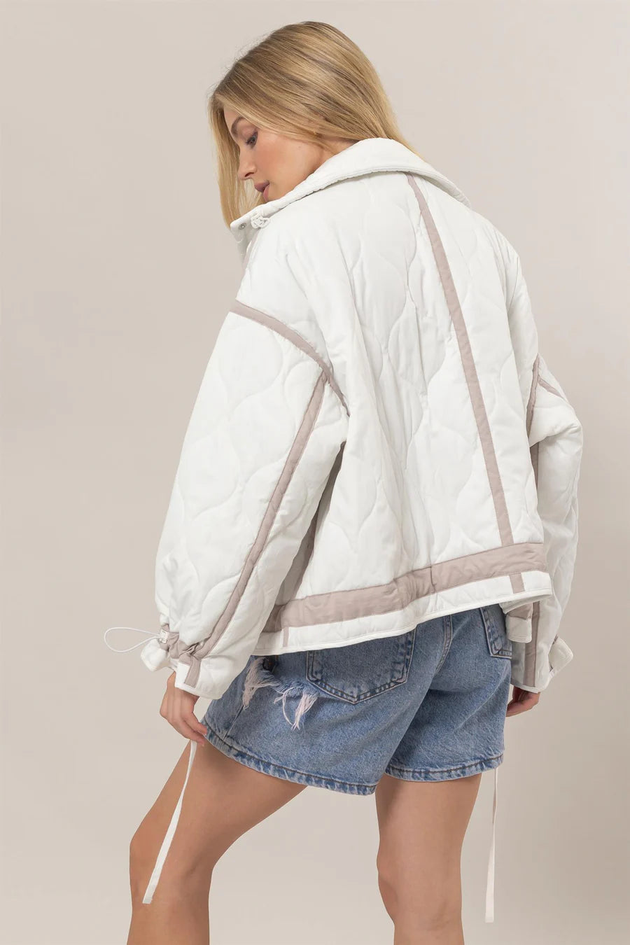 Quilted Toggle Puffer in Ivory