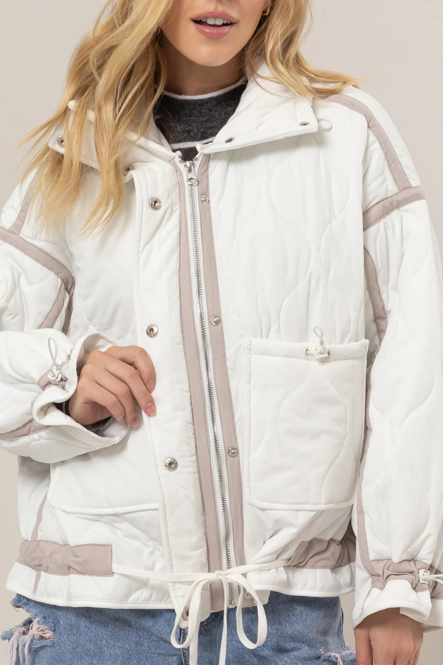 Quilted Toggle Puffer in Ivory