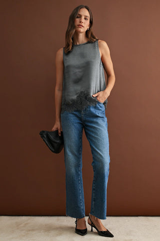 Lace Hem Sleeveless Satin Top & Pants Set