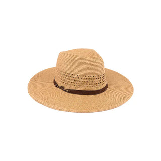 Faux Leather String Straw Panama Hat in Natural