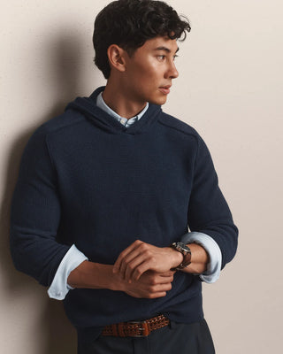 Fine Knit Sweater Hoodie in True Navy Heather – Men's Hoodie by Rhone