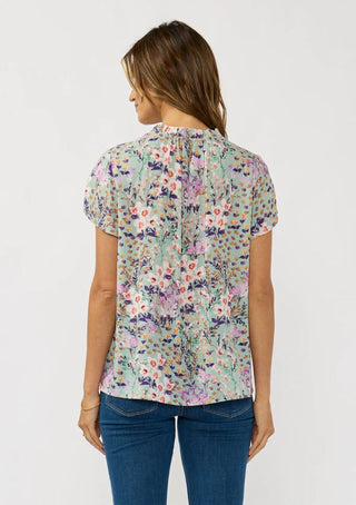 Floral Flutter Sleeve Top in Mint