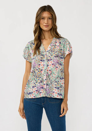 Floral Flutter Button Down Top in Mint Lilac