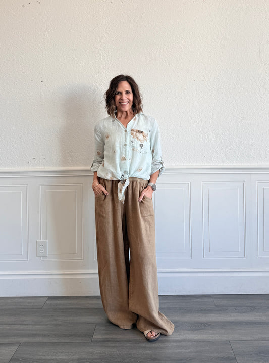 Wide Leg Italian Linen Pants