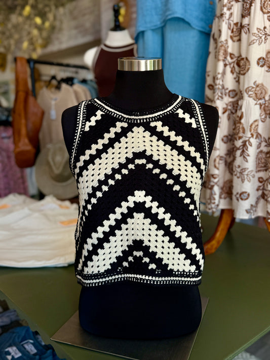 Black & Cream Crochet Tank