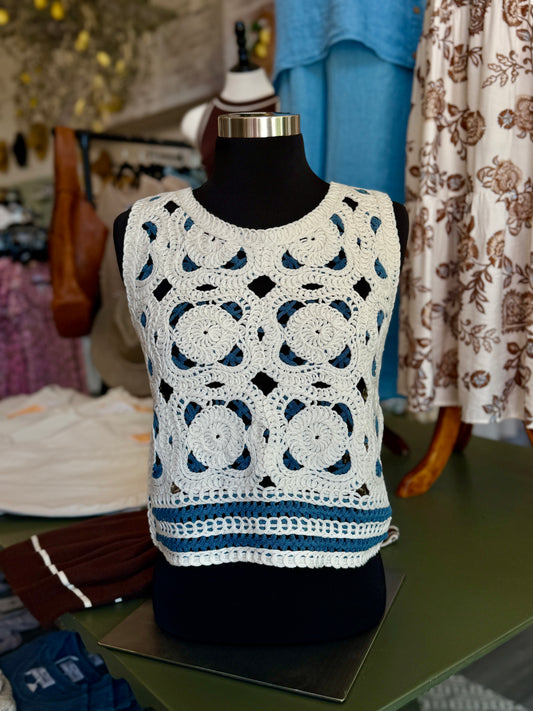 Blue/Bream Crochet Sweater Tank