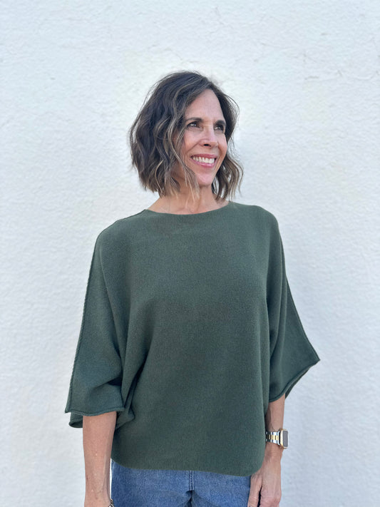 Crew Neck Batwing Sleeve Knit Top