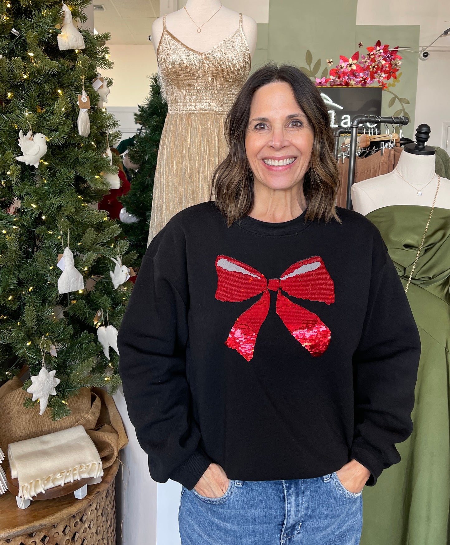 Oversized Sequin Bow Sweatshirt