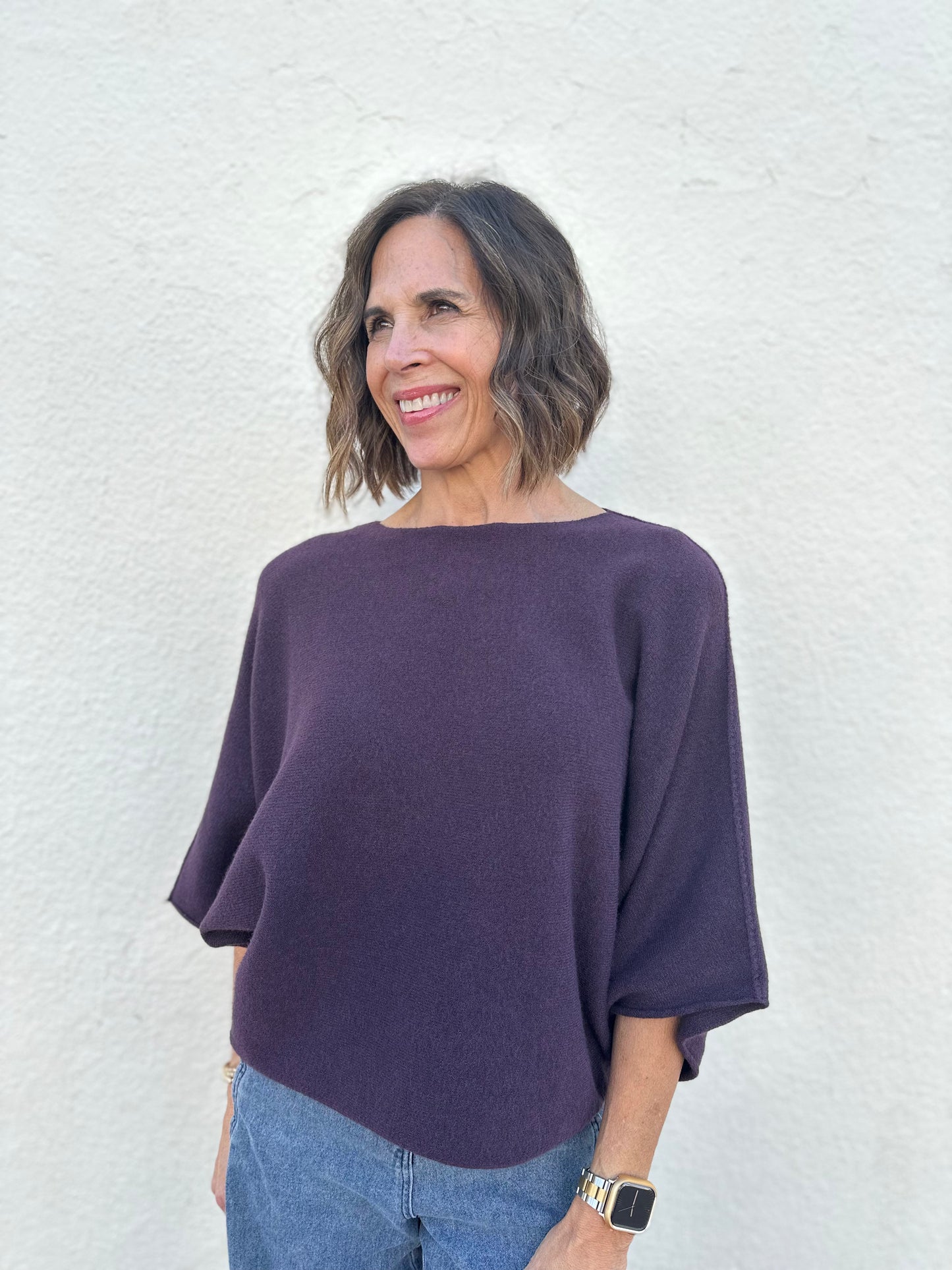 Crew Neck Batwing Sleeve Knit Top