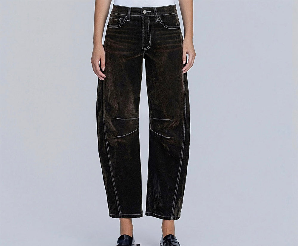 Velvet Stone Flocked Barrel Jeans