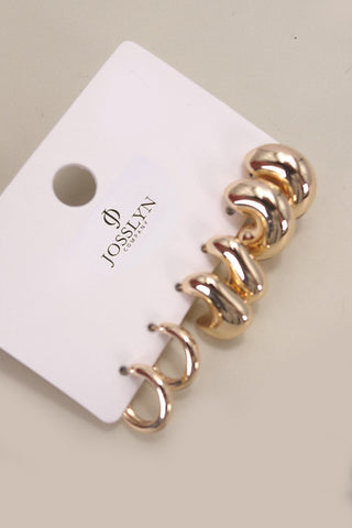 Gold Bubble Hoop Huggie Trio Earrings