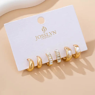 Gold Pearl & Baguette Huggie Hoop Trio Earring Set