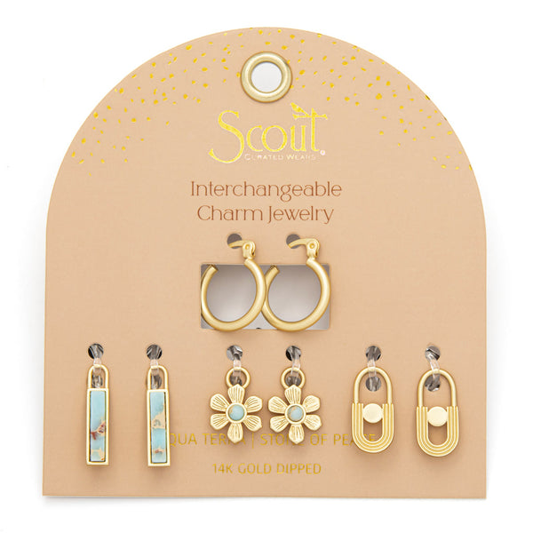 Interchangeable Charm Earring - Aqua Terra/Peace/Gold