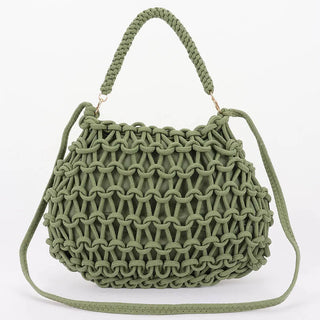 Cotton Braided Silhouette Hobo Bag in Olive