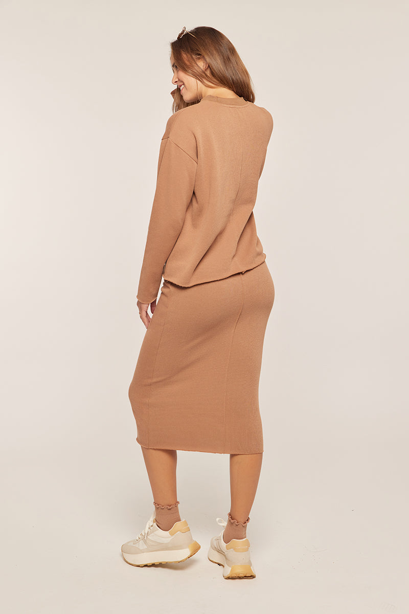 Midi Knit Skirt in Camel