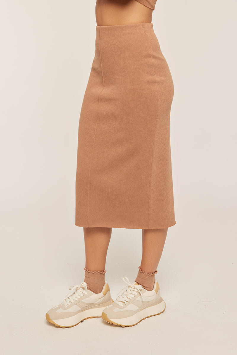 Midi Knit Skirt in Camel