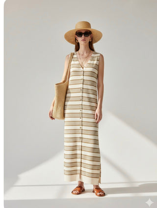 Stripe Knit Sleeveless Duster Dress
