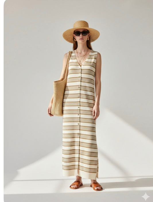 Stripe Knit Sleeveless Duster Dress